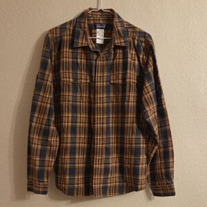 Patagonia Men's Long Sleeve Button Plaid Shirt - Navy Orange Cream